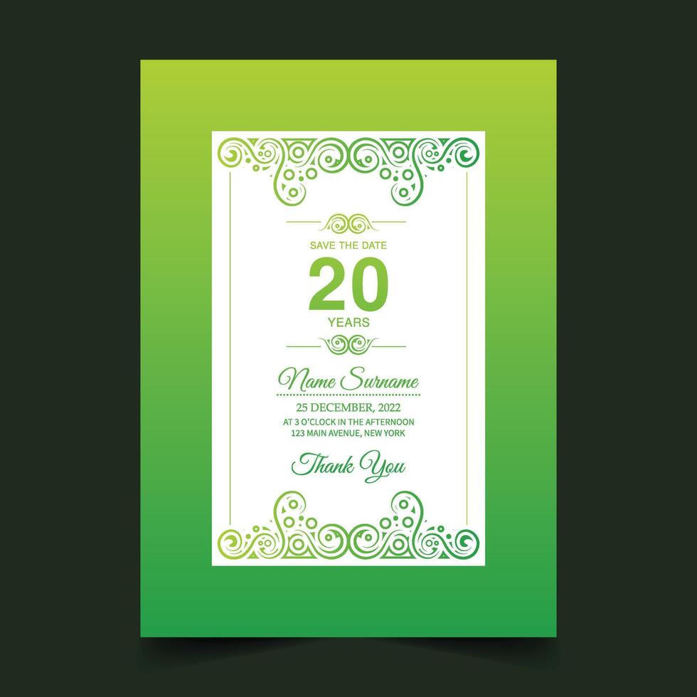 Green birthday card invitation template. vector