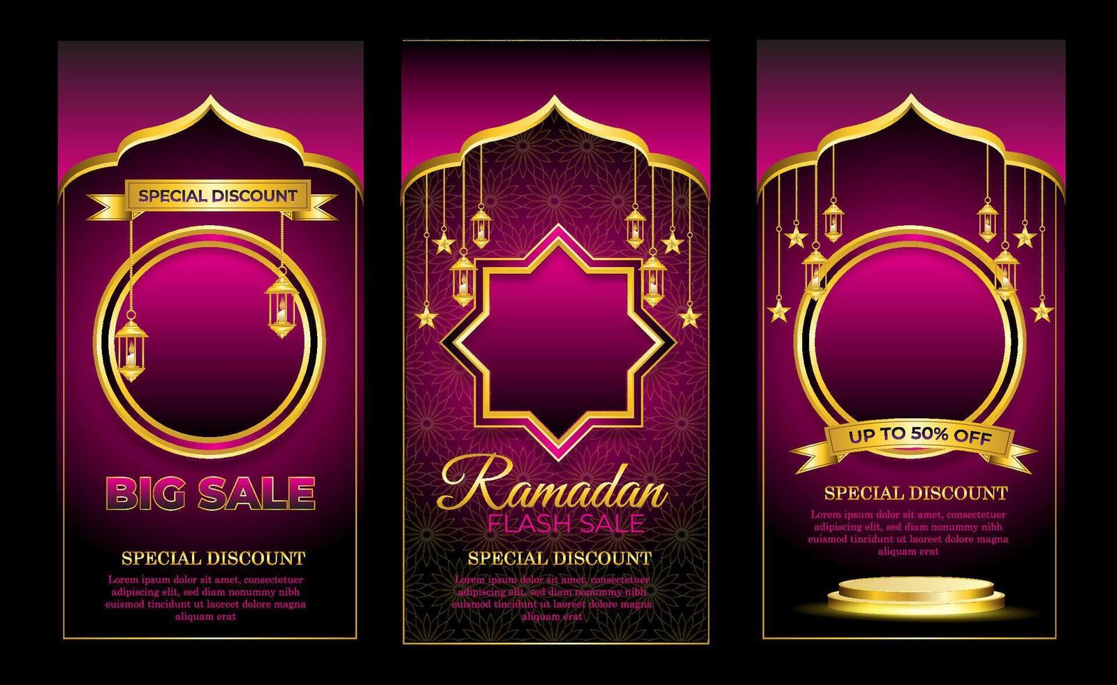 set of ramadan flash sale banner pink background vector