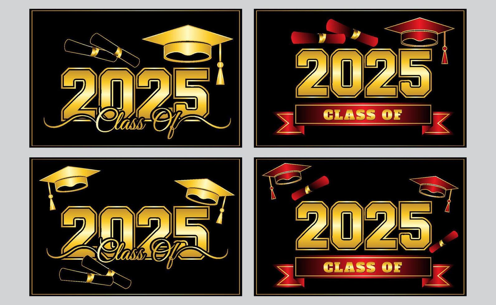 red and gold banner set of graduation class of 2025 vector