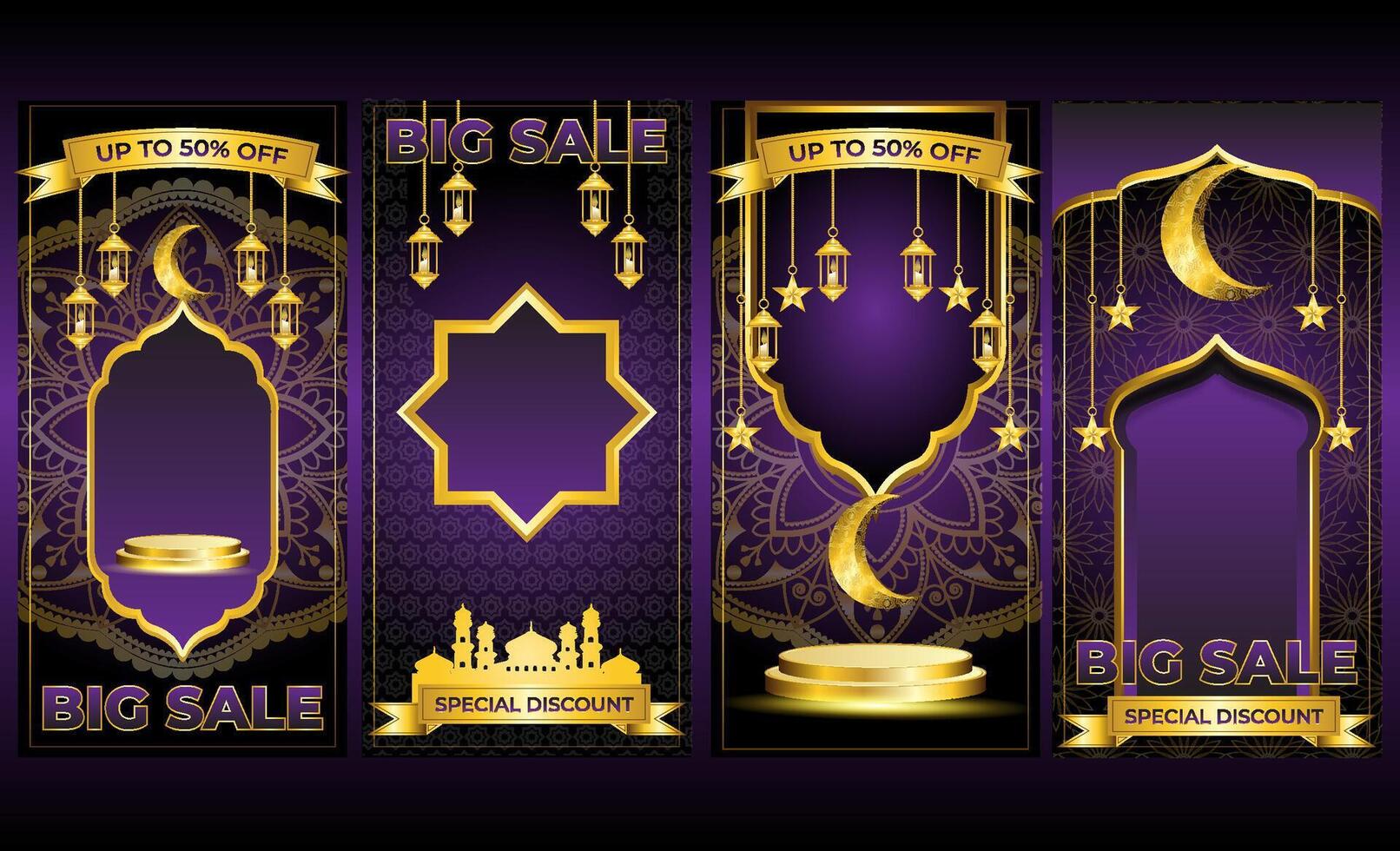luxury gold islamic media promotion purple background vector
