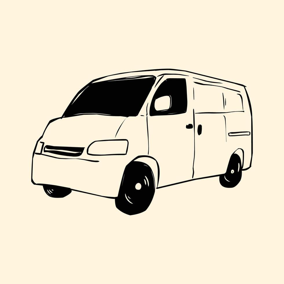 Van car illustration hand drawn style design element vector