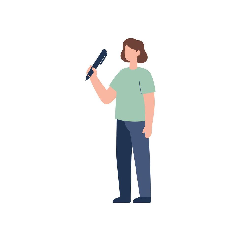 A man holding a pen and a pencil vector