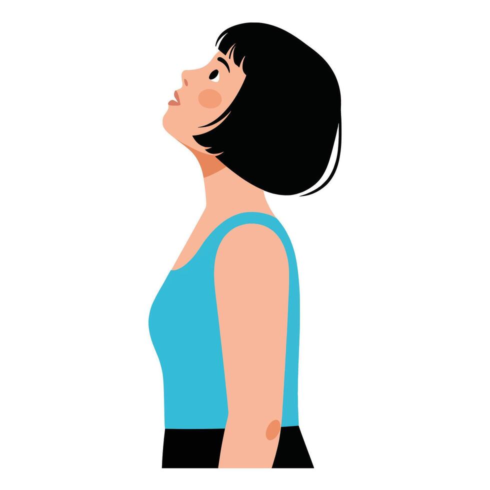 A woman in profile looking up at something vector