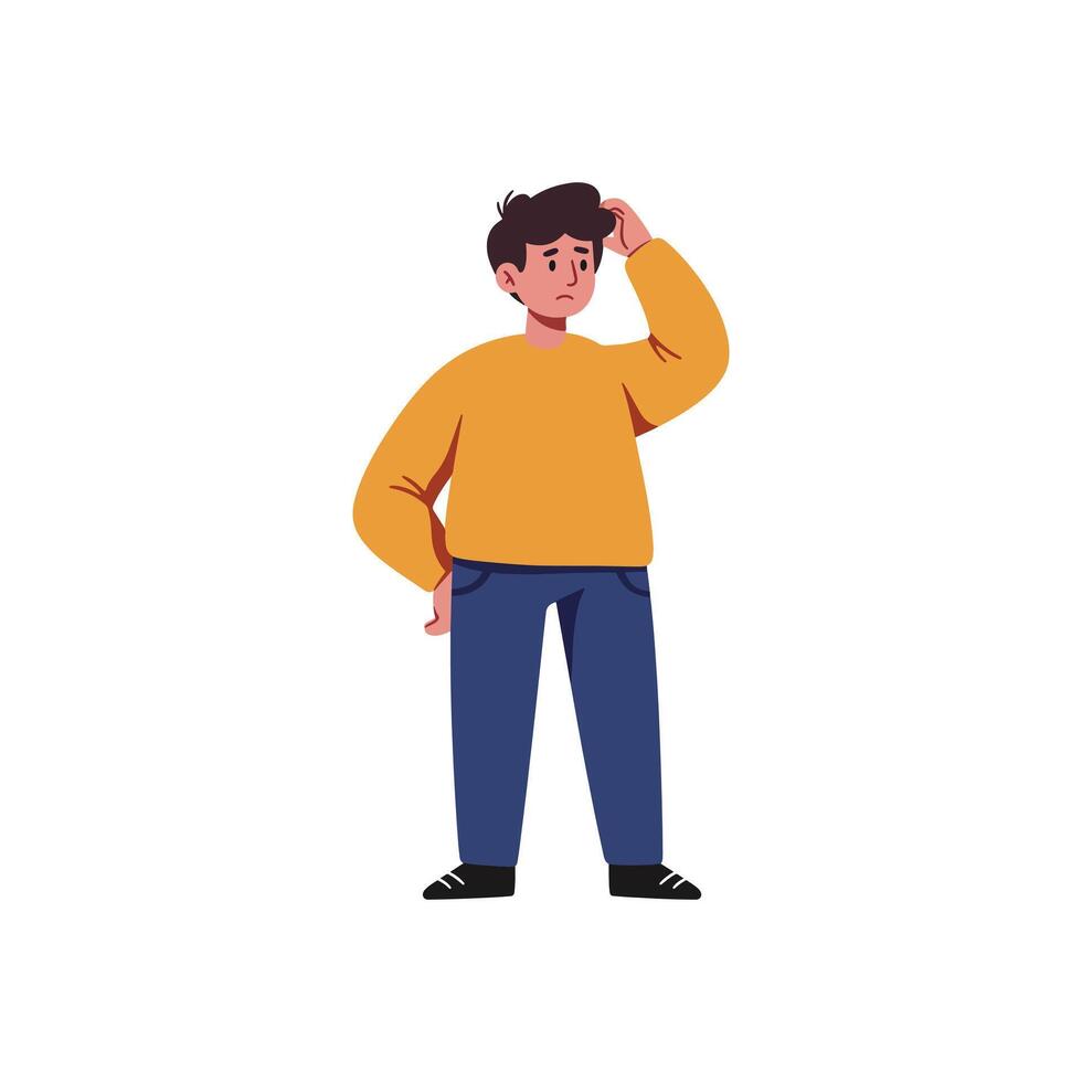 A man in a yellow sweater and blue jeans vector