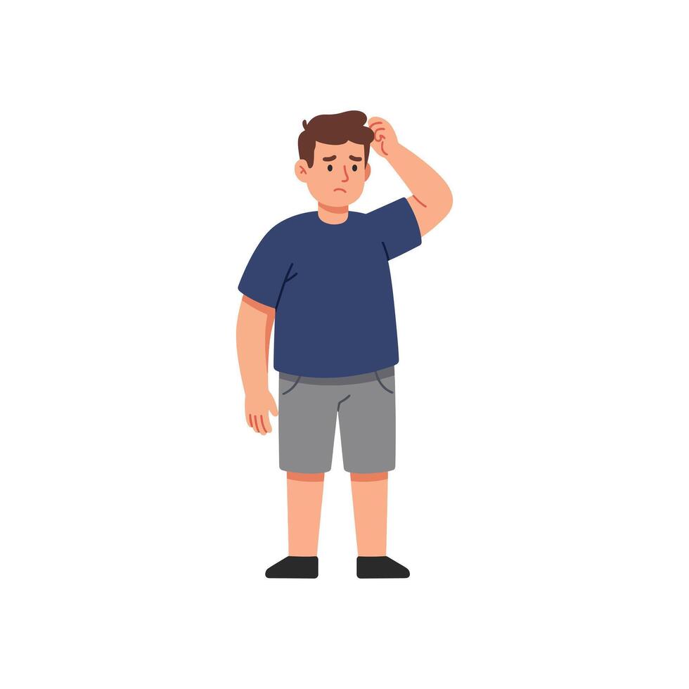 A man standing with his hand on his head vector