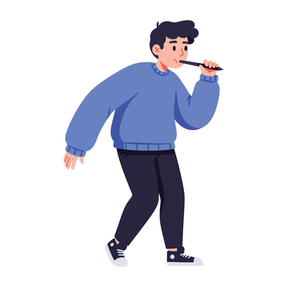 A man in a blue sweater is holding a toothbrush vector