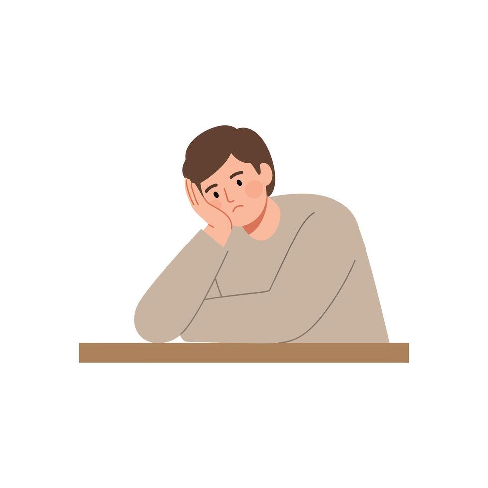 A man sitting at a table with his head in his hands vector