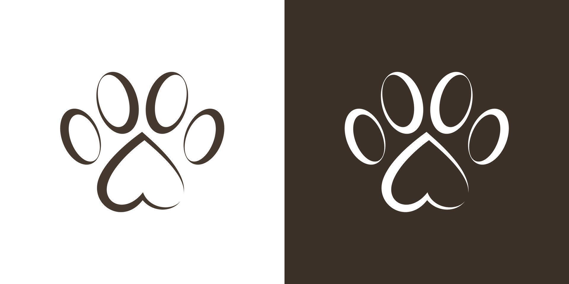 Dog paw print heart icon logo. Dog foot step love outline . vector