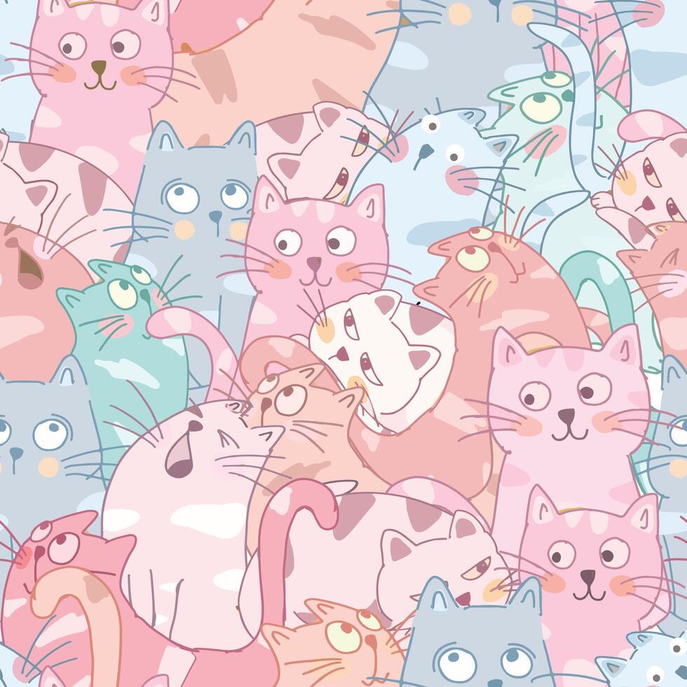 Cute pastel color kitty cat cartoon seamless background vector