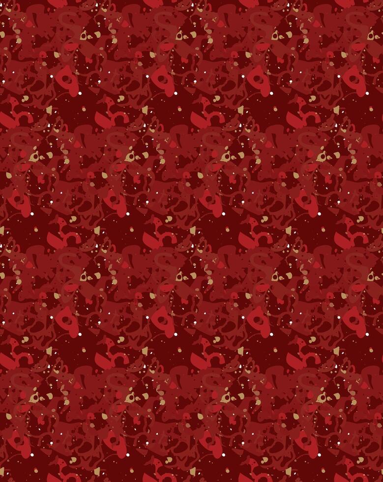 Seamless pattern featuring a complex and dynamic abstract design. Rich shades of red and gold creating a luxurious and festive appearance. Eye-catching composition combining opulent colors. vector