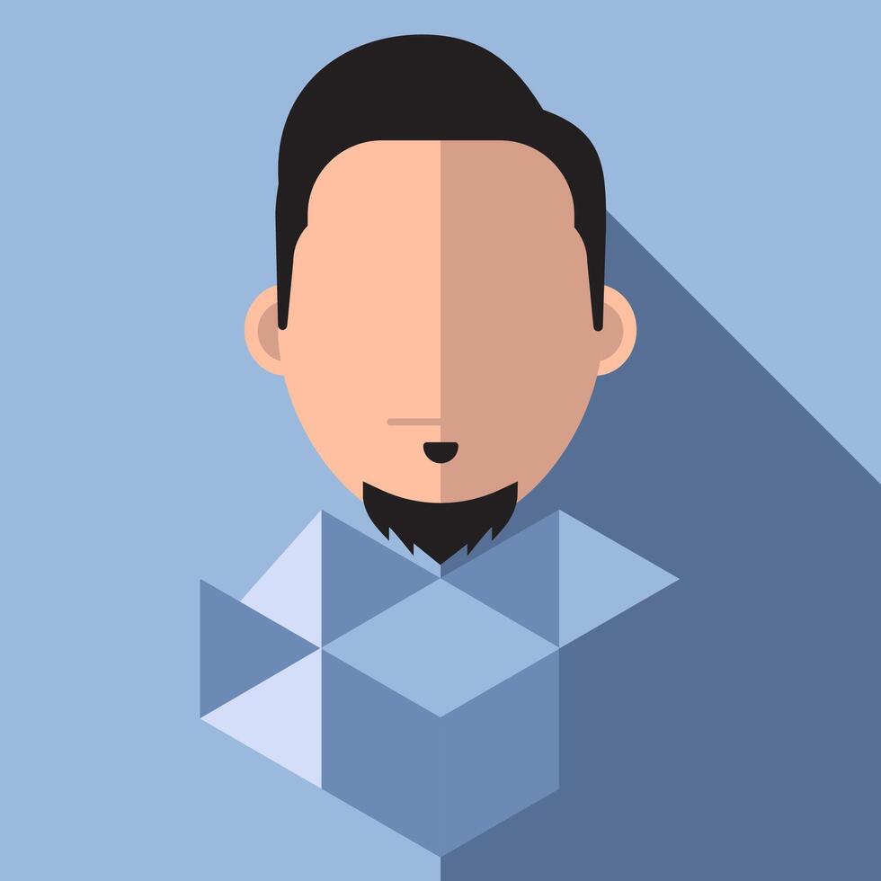 simple black hair with beard mosleem flat avatar blue theme design vector