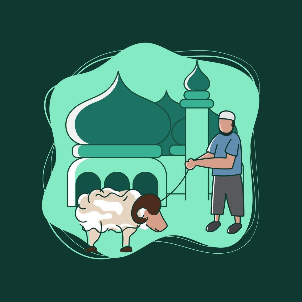 Eid adha flat illustration man with a sheep design templates vector