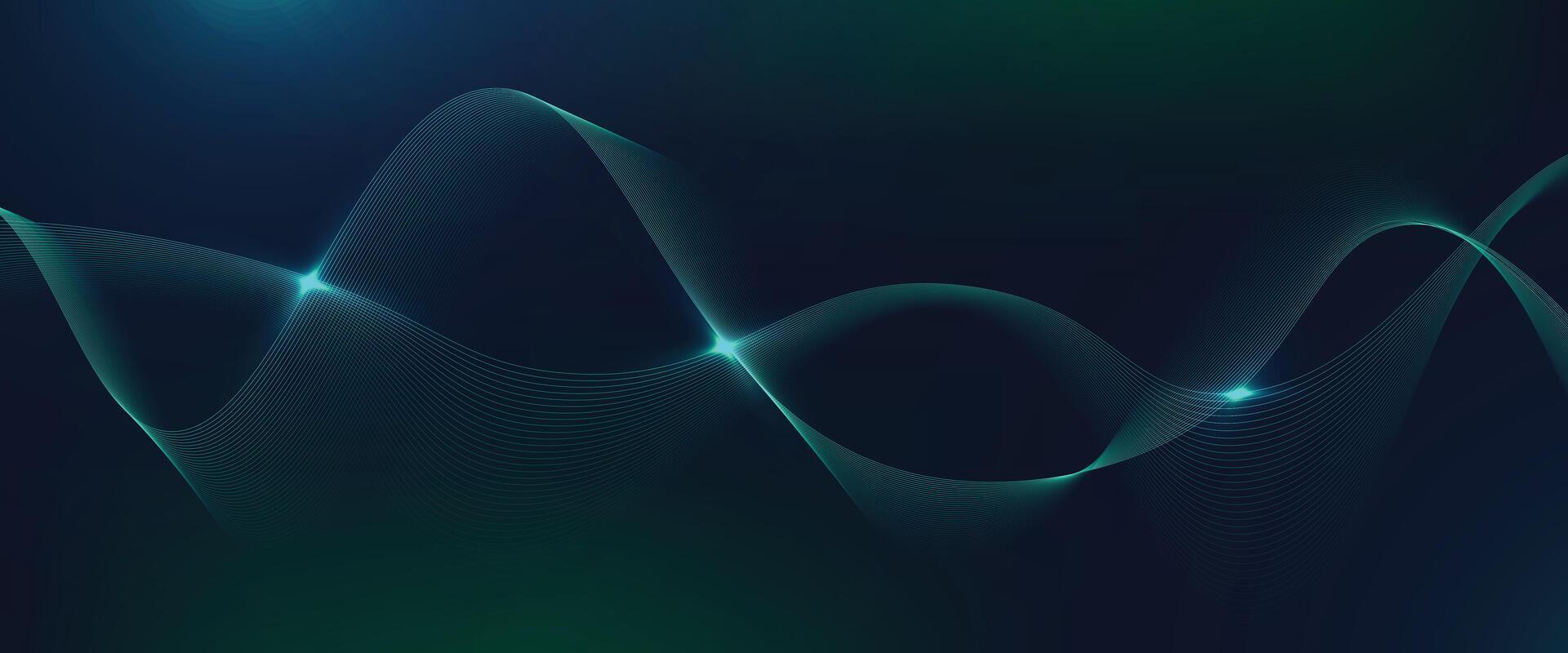 Digital line curve, wave on dark blue and green background. Futuristic, technology, abstract concept. vector