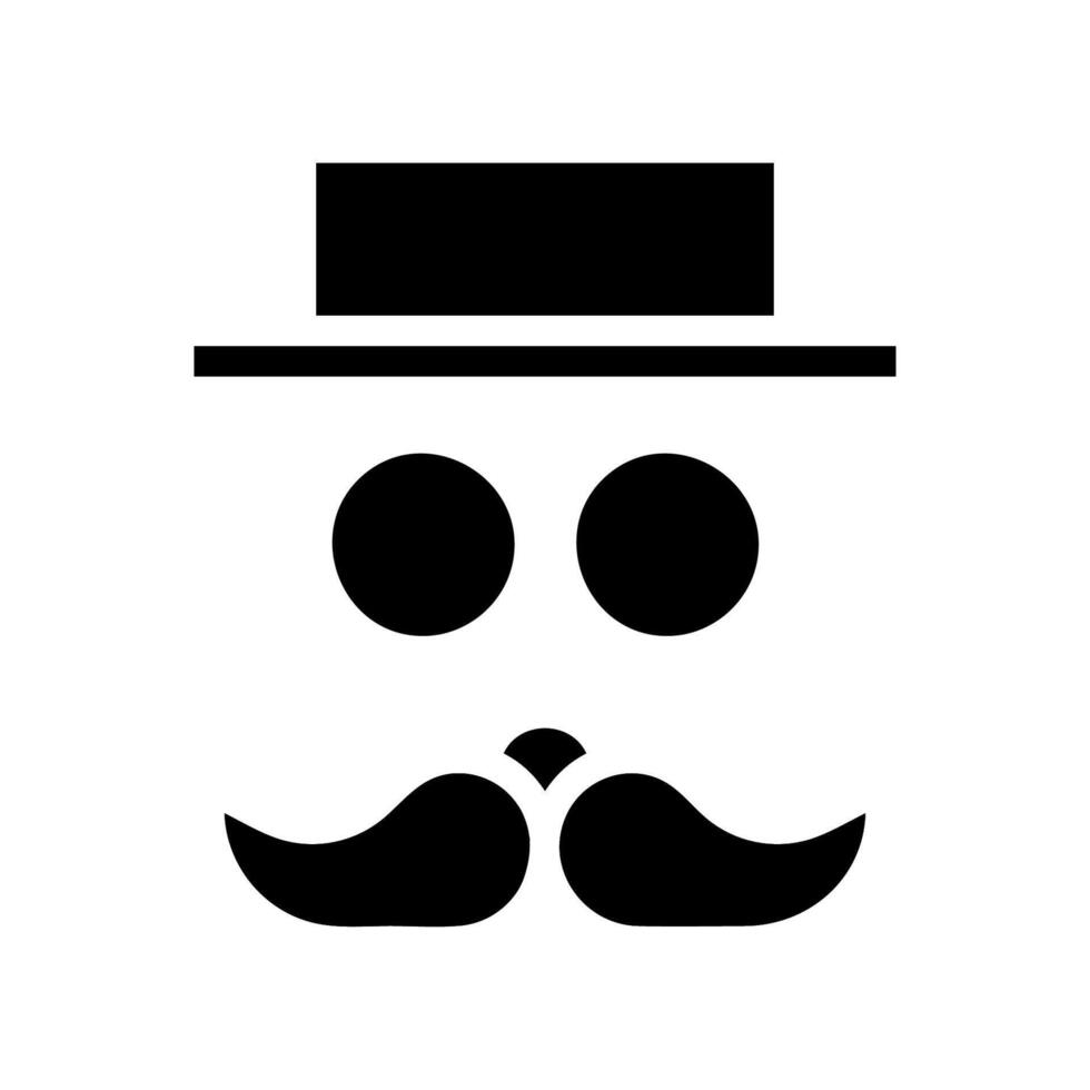 Gentleman face with hat, glasses, and mustache. Concept of anonymity, mystery, and disguise. vector