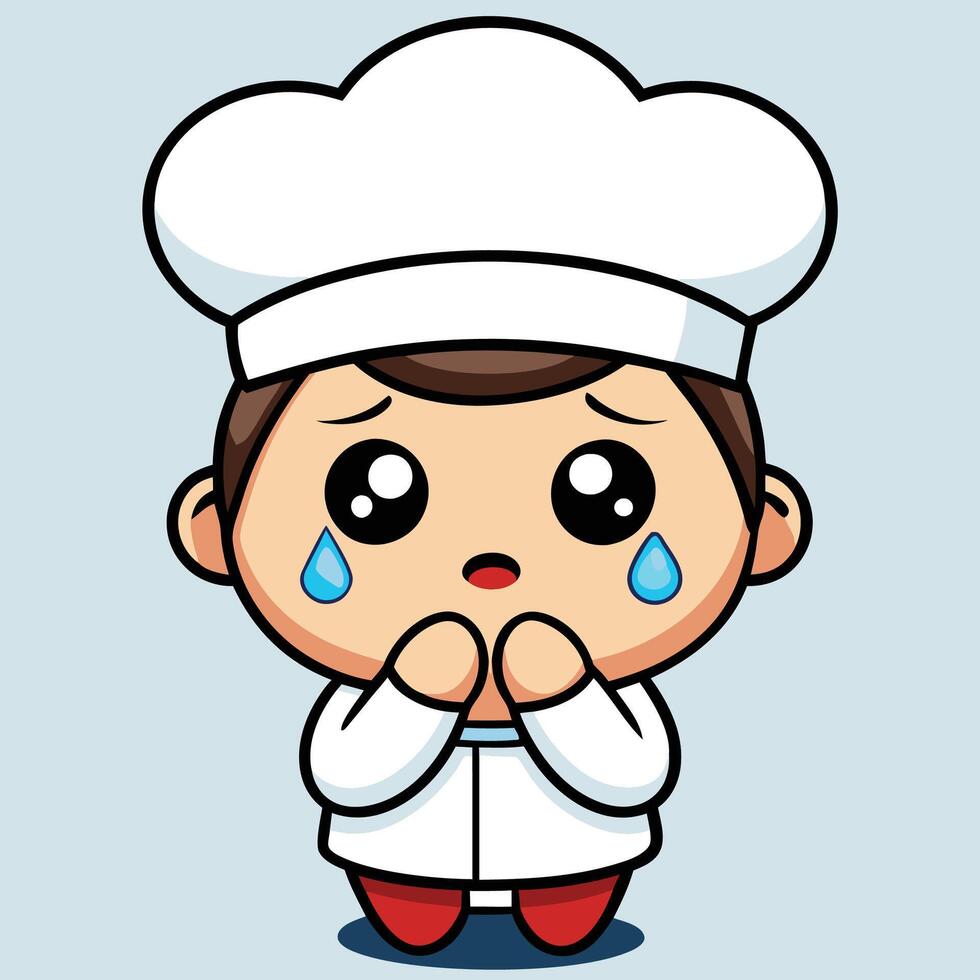 a cartoon chef crying with his hands on his face vector