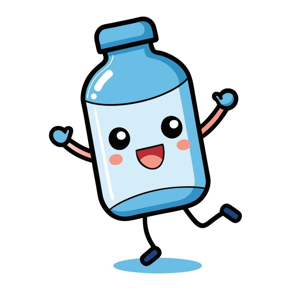 a cartoon bottle of water with a face and arms vector