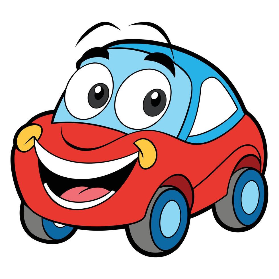 cartoon car with a smile on a white background vector