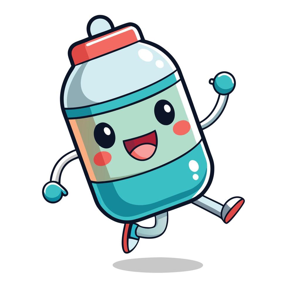 a cartoon bottle running with a smile vector