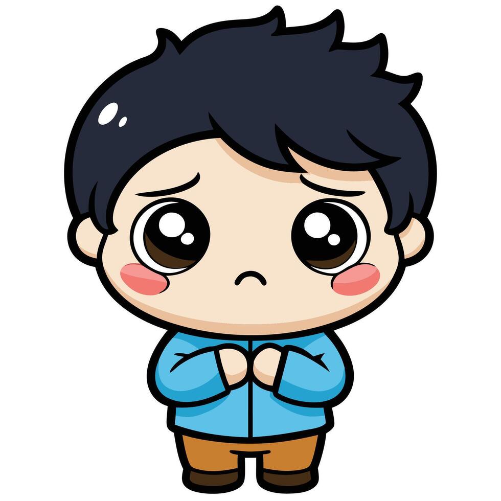 a cartoon boy with sad eyes on awhite background vector