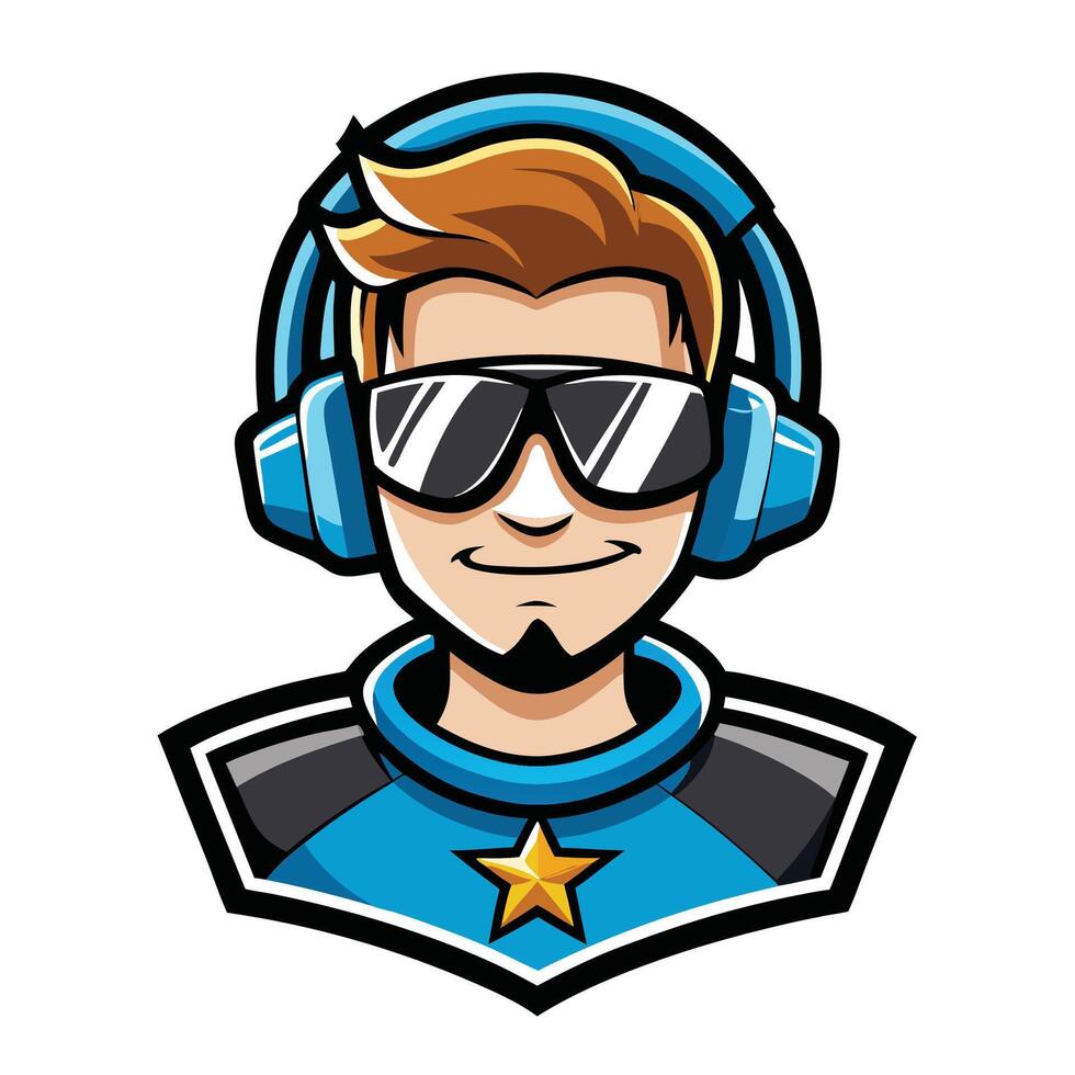 a cartoon avatar of a gamer with headphones vector