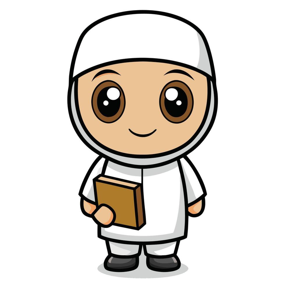 muslim boy holding a book vector