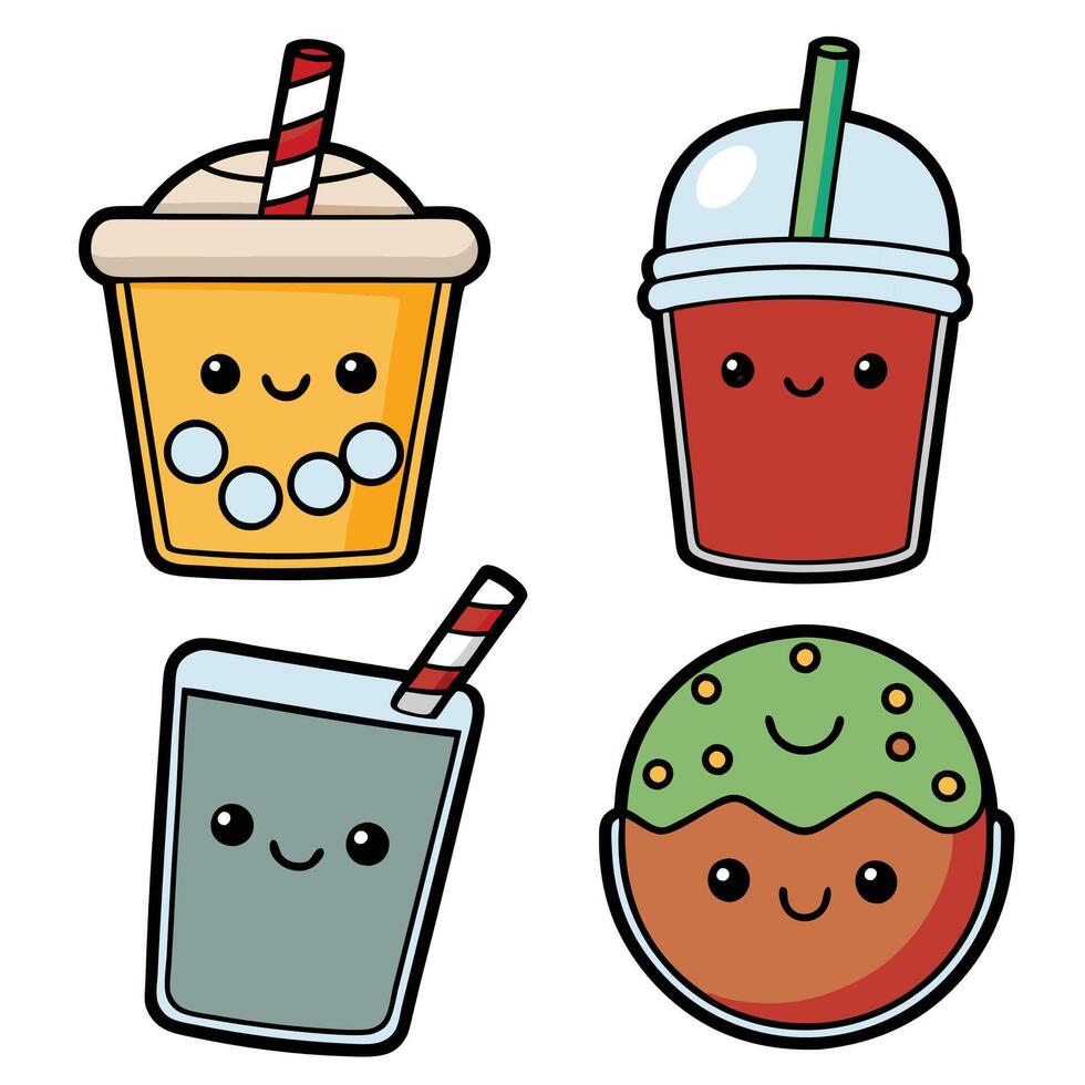 cute drinks illustration vector