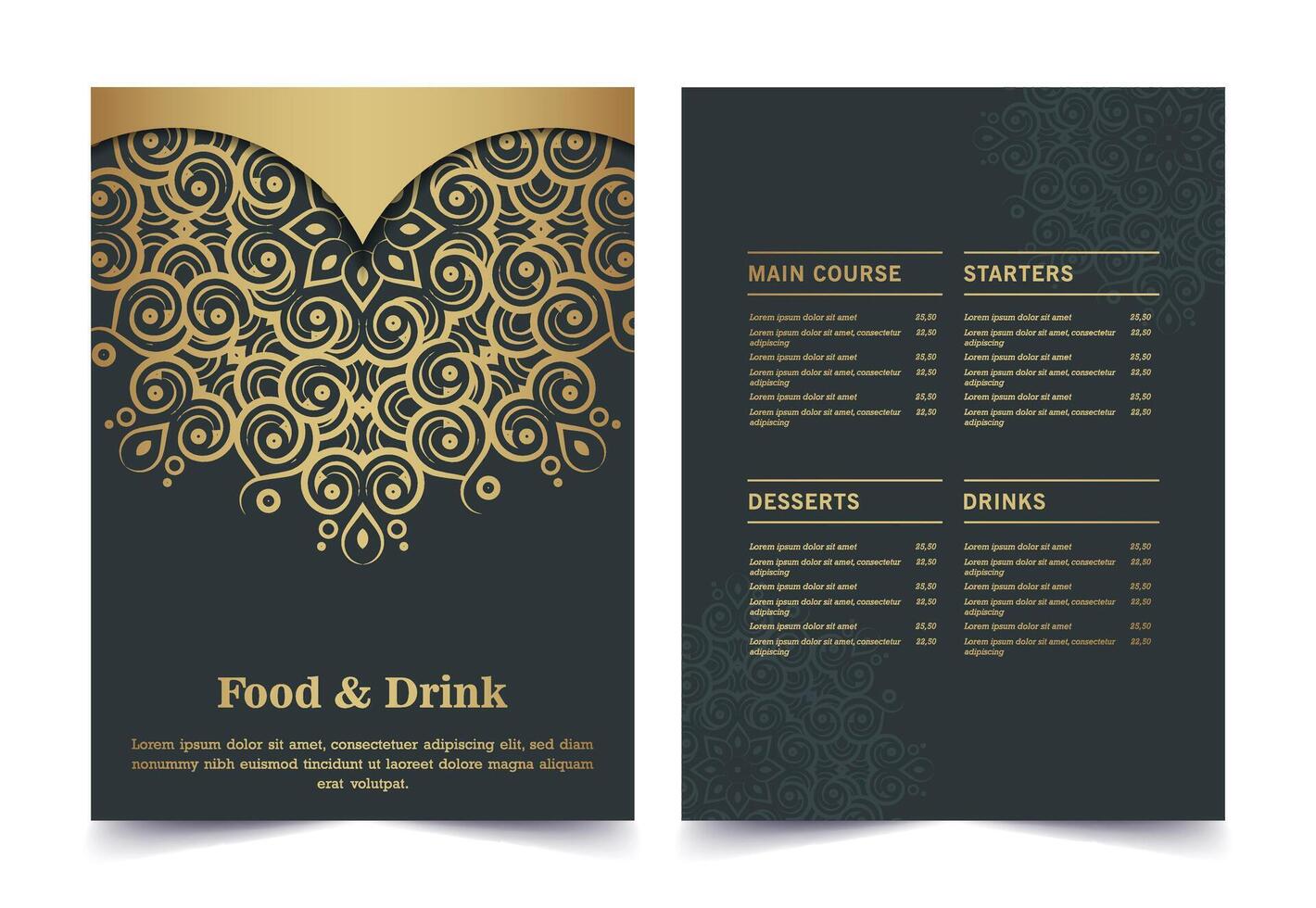 Luxury restaurant menu cover with mandala texture vector