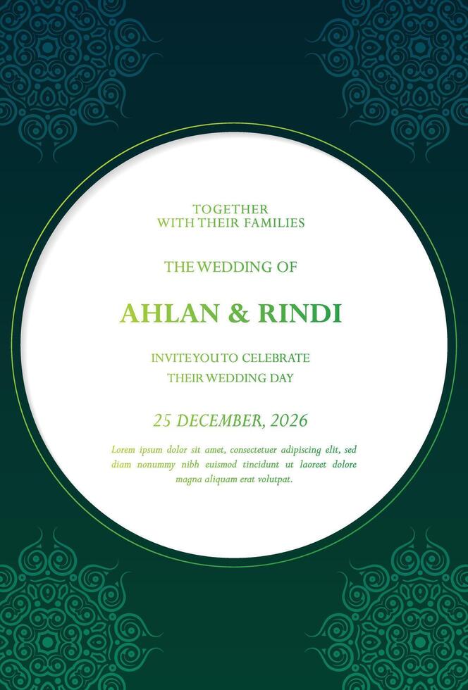 Elegant green wedding invitations mandala texture style vector