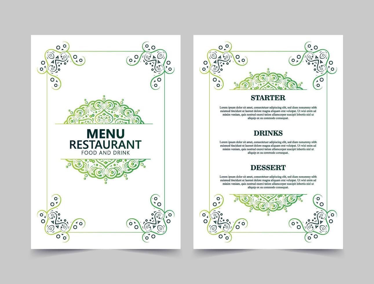green and white restaurant menu with texture pattern element vector
