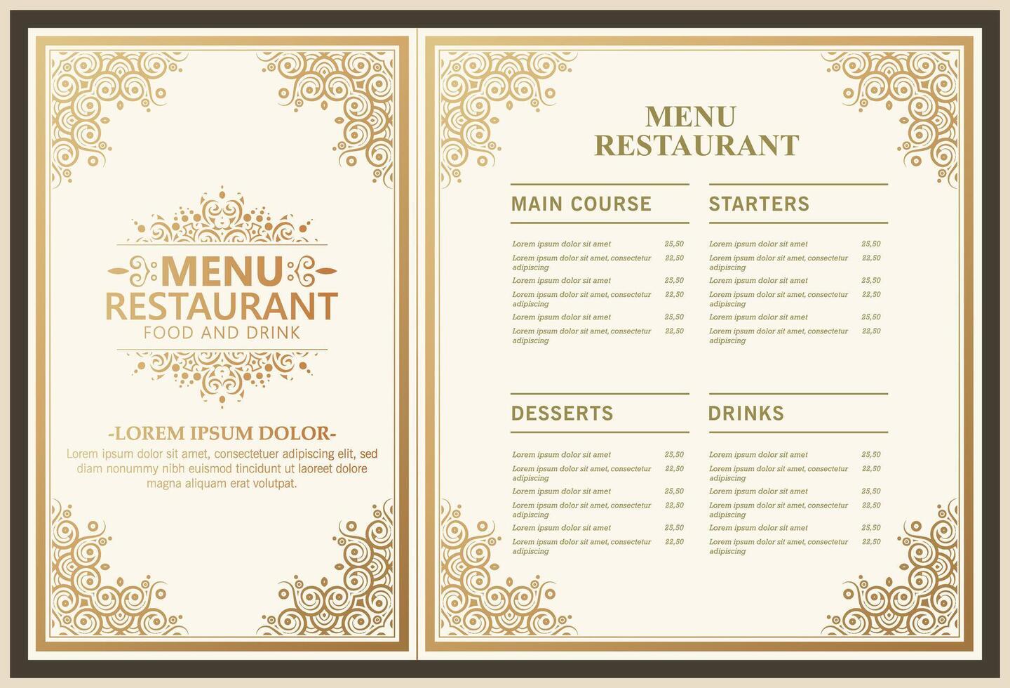 Luxury gold menu restaurant Layout with ornamental Element vector