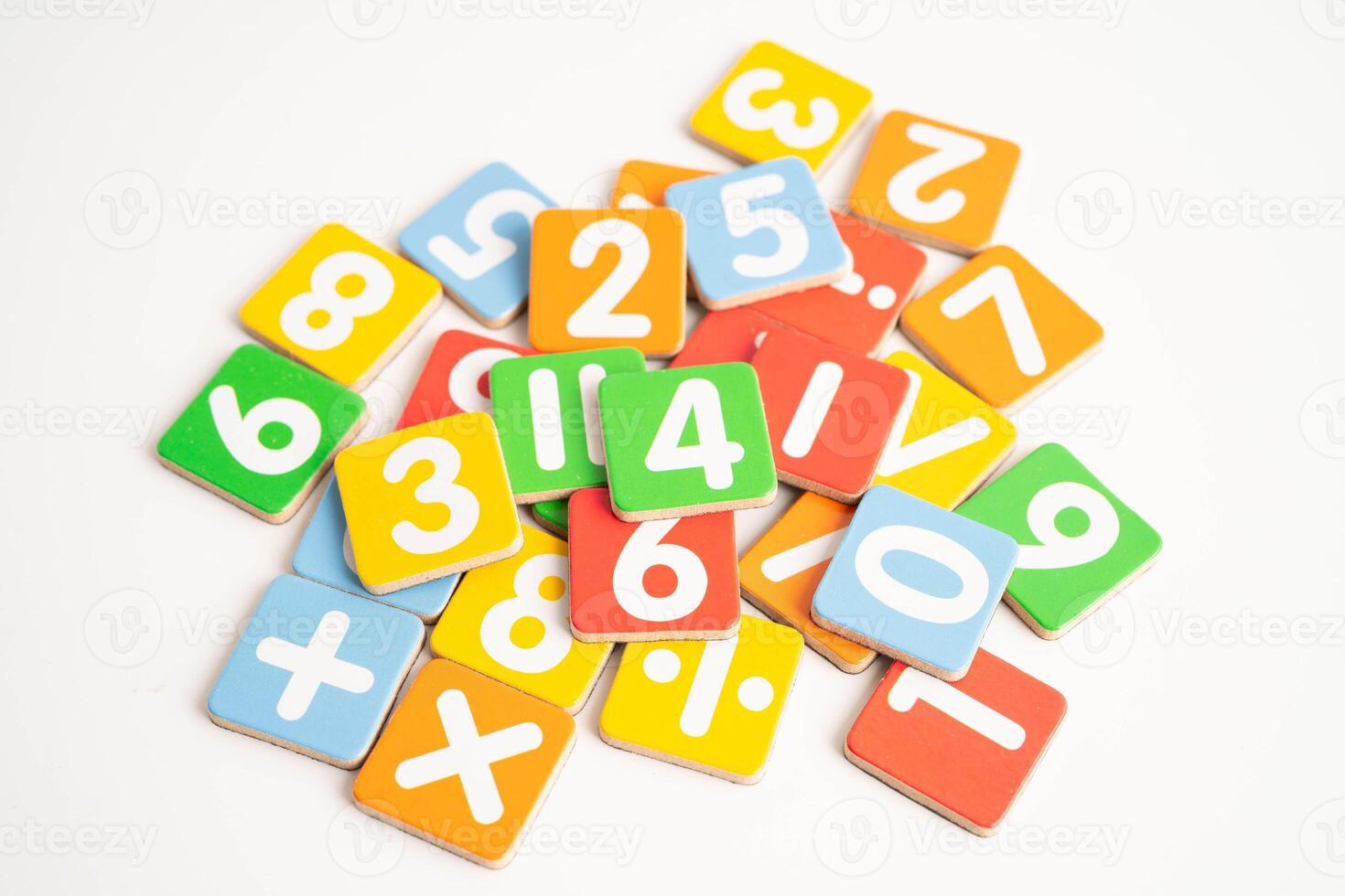Number wood block cubes for learning Mathematic, education math photo