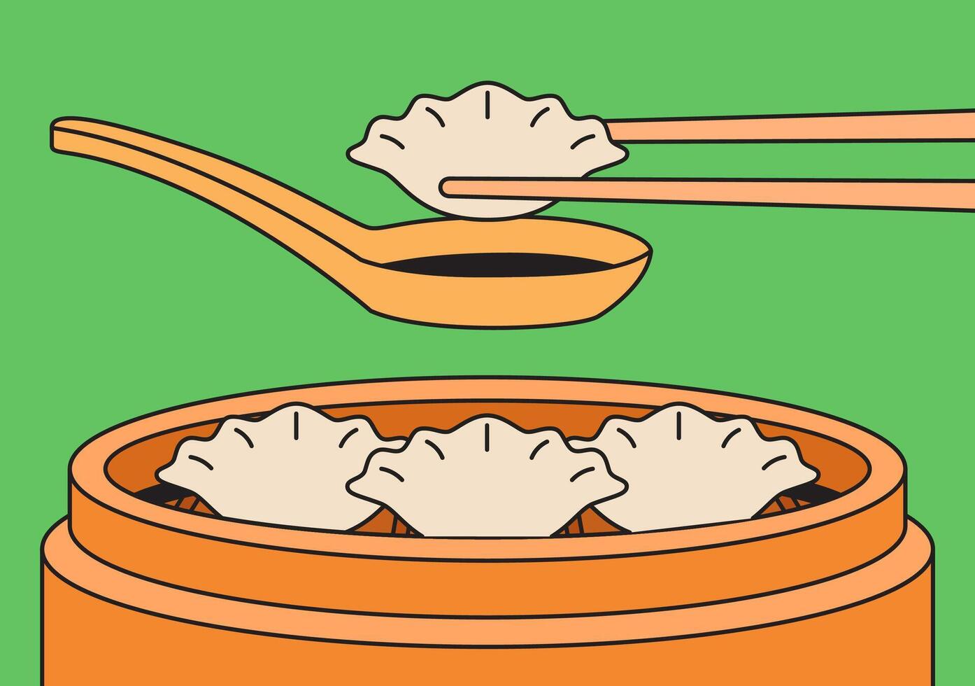 Steamed dumplings being served with sauce vector