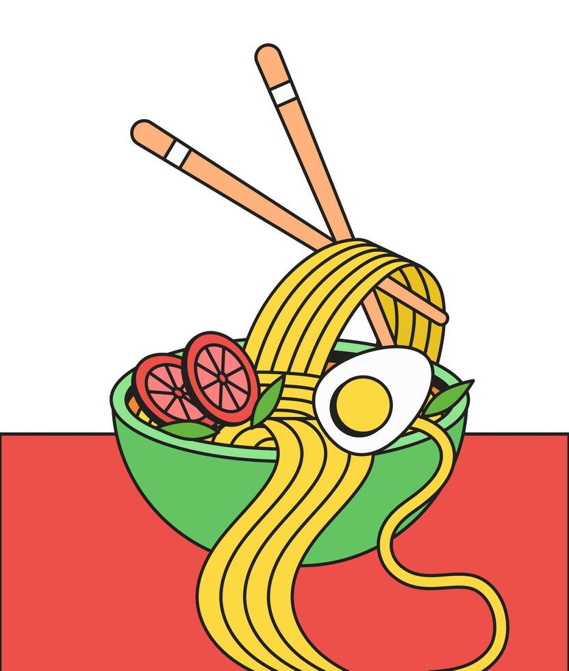 Noodle bowl with vegetables and egg vector