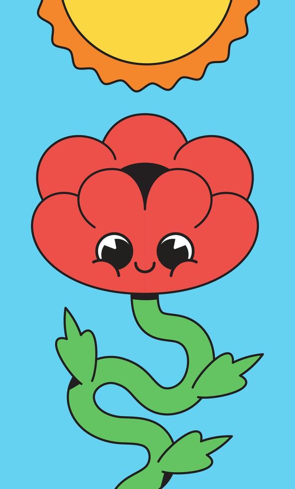 Happy cartoon character red flower with sun vector