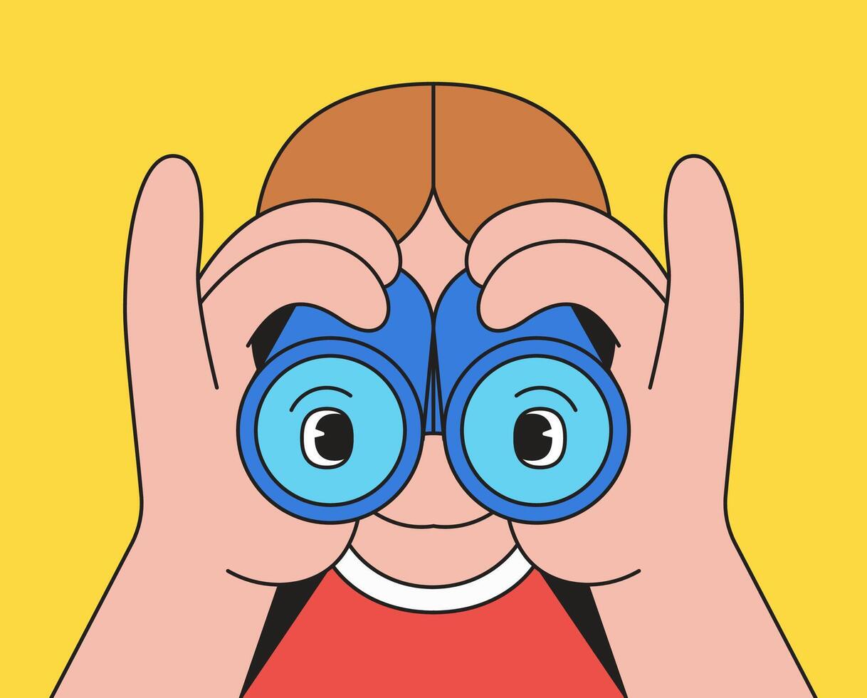 A man with binoculars view cartoon illustration vector