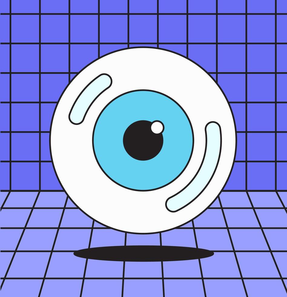 Eyeball cartoon illustration with grid background vector