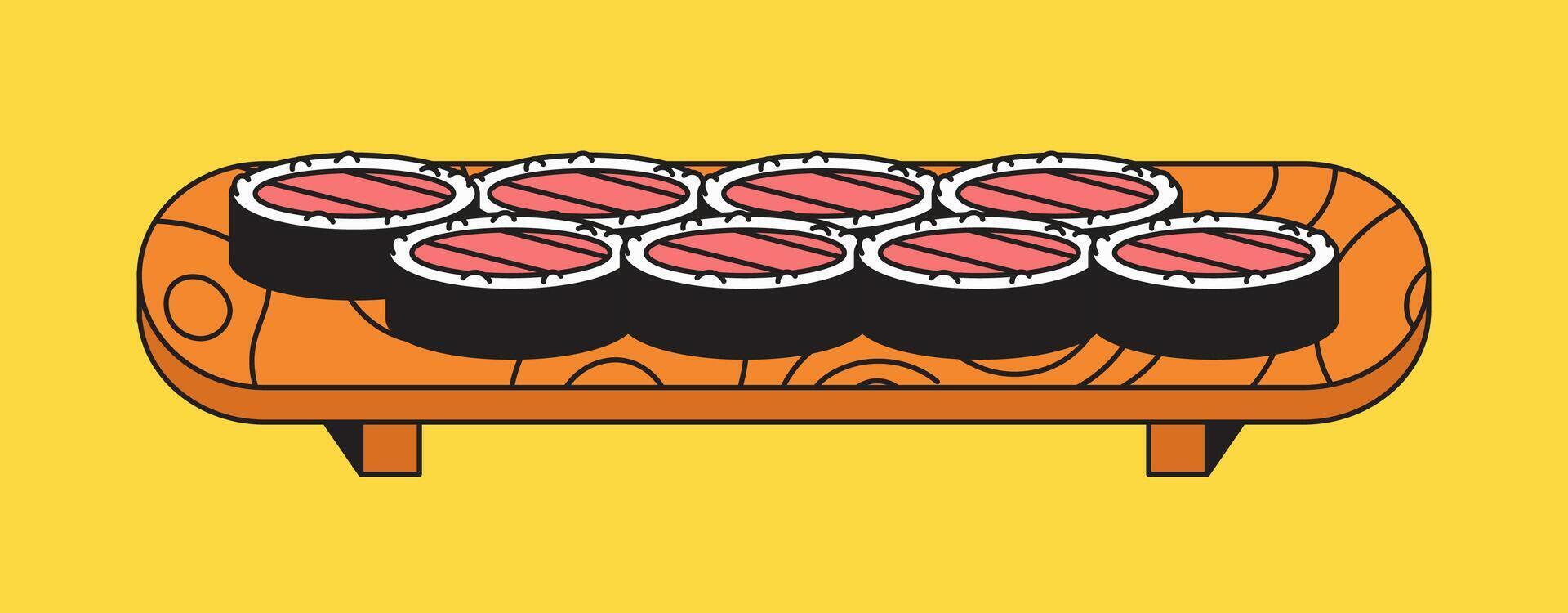 Sushi platter on wooden board vector
