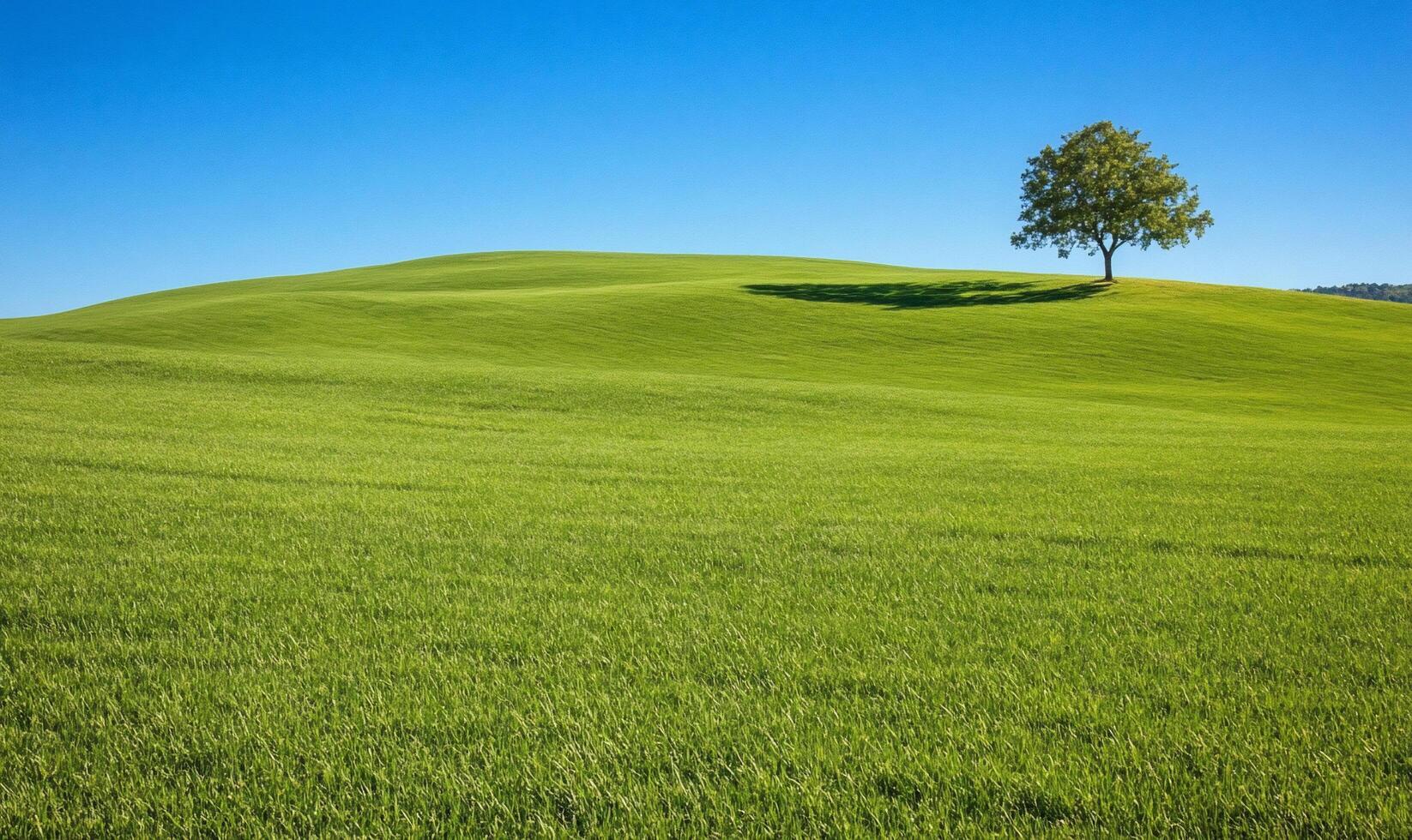 A serene landscape featuring a green hill and a solitary tree. photo