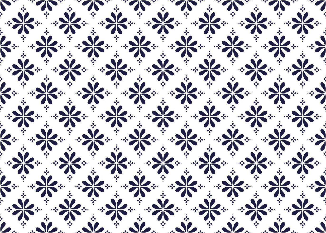 ethnic fabric seamless pattern with decorative flowers, blue and white color, design for cloth, carpet, batik, wallpaper, wrapping etc. vector