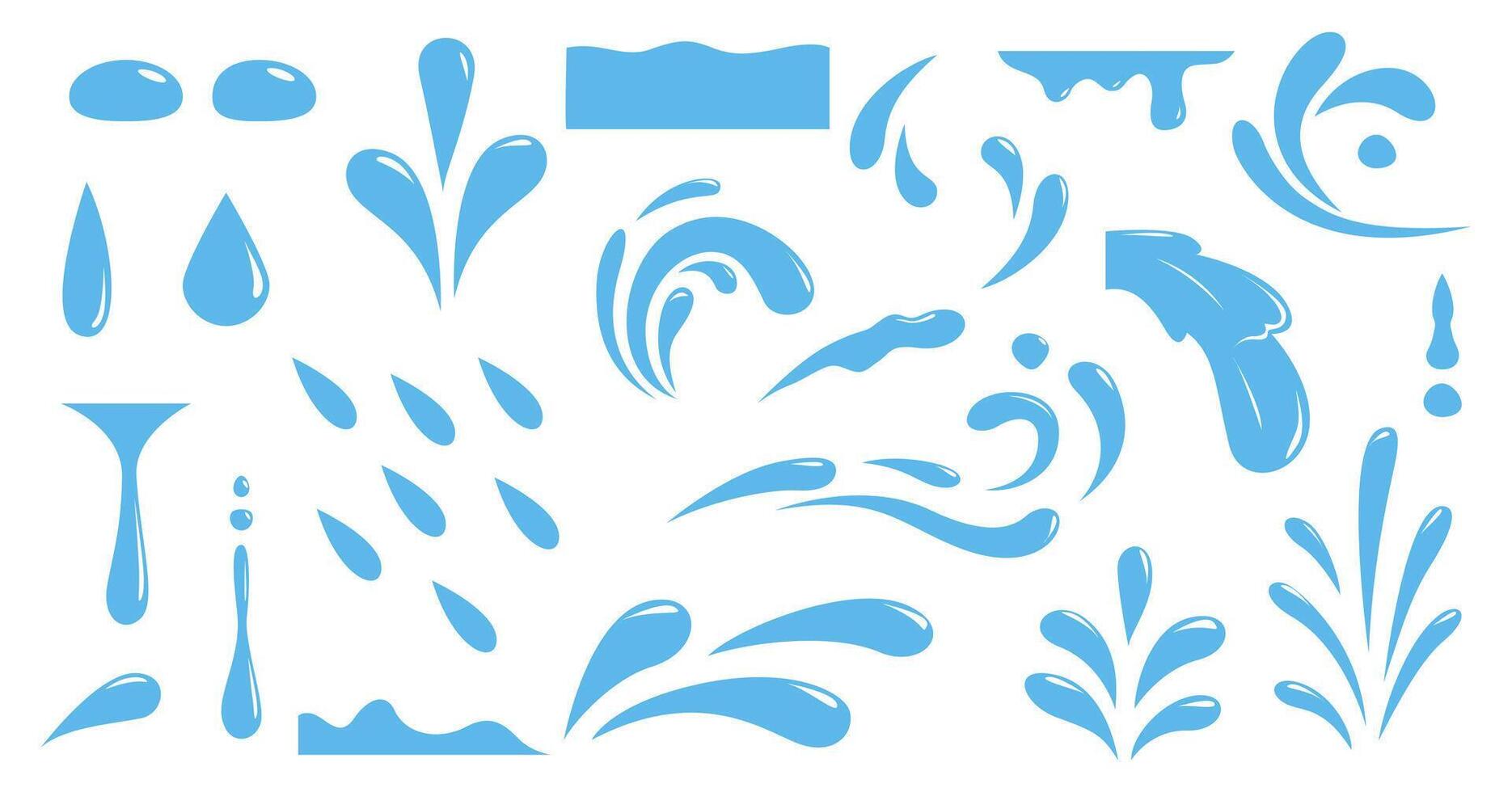 Set of water drops, splash, rain, waves, pouring, spray, water design elements vector