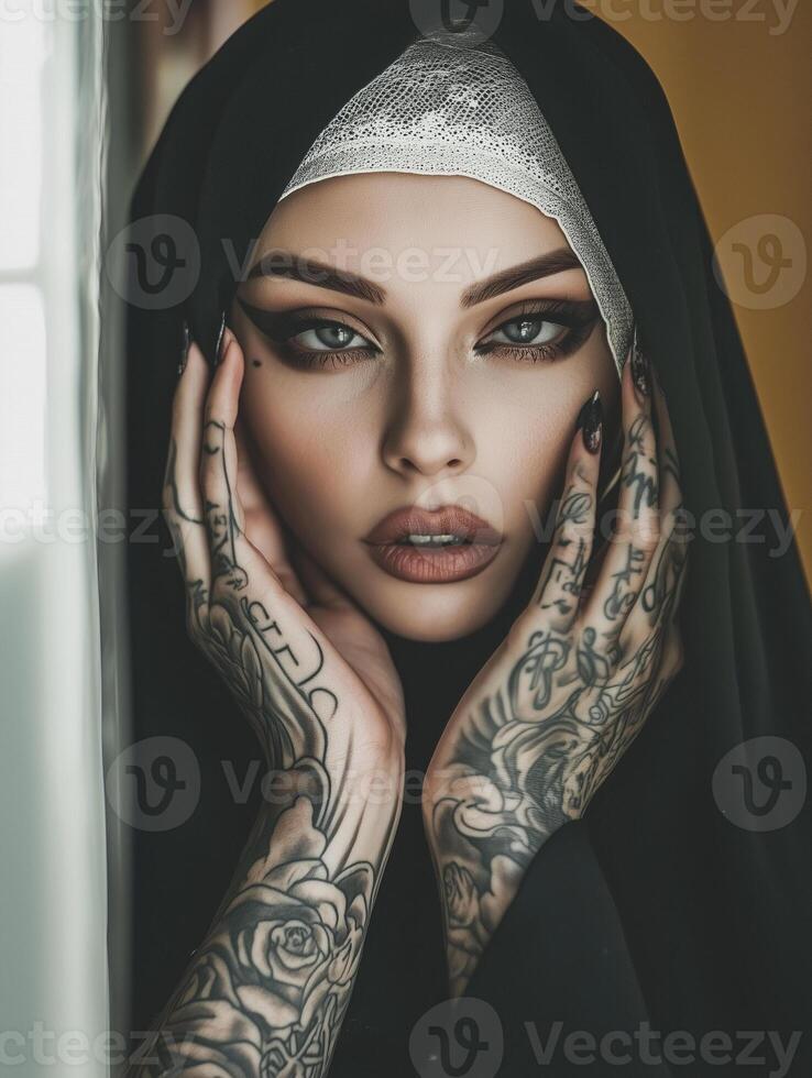 nun in a dark cape photo