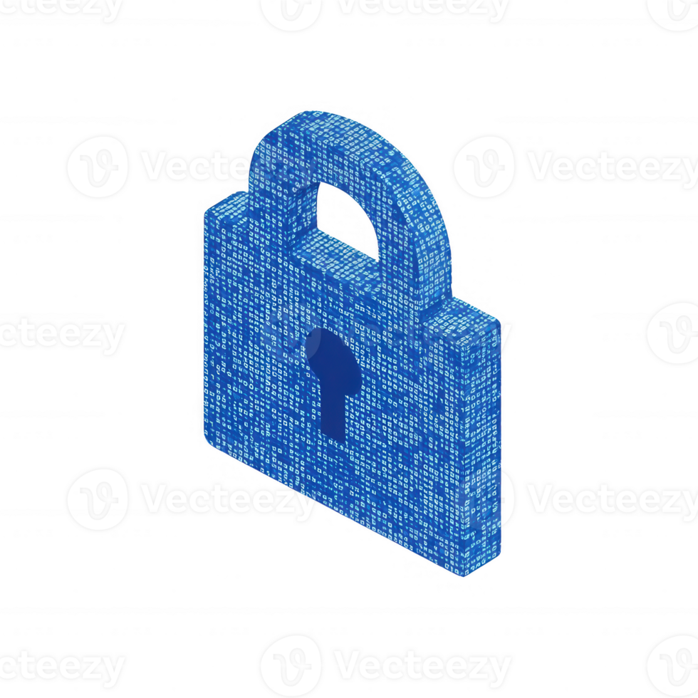 3D illustration of a digital padlock representing online security and data protection. png