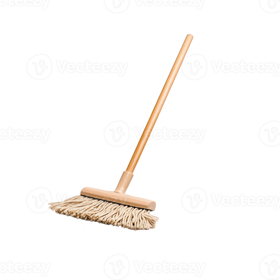 A clean and simple broom with a wooden handle for effective sweeping and cleaning tasks. png