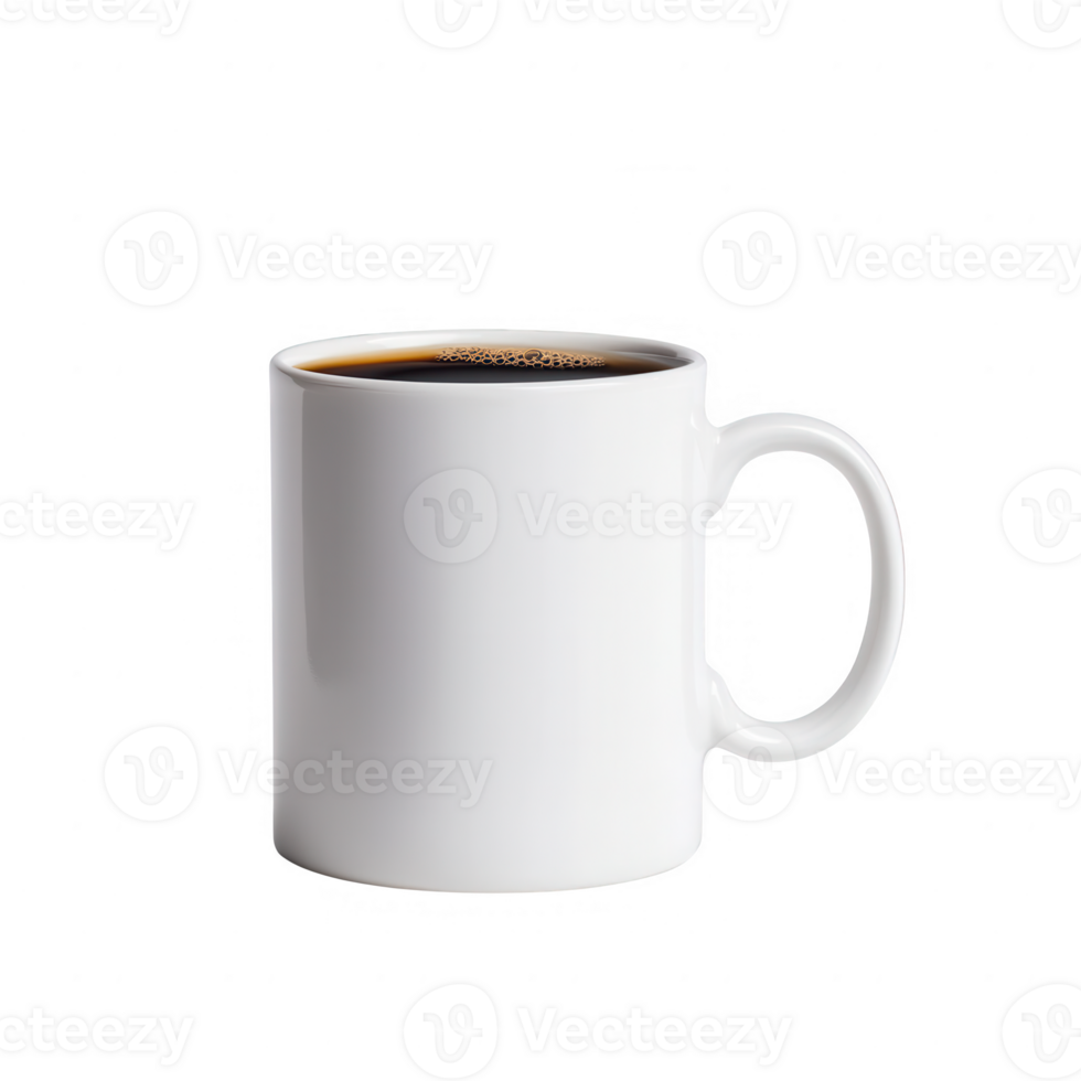 A close-up of a white mug filled with black coffee, ideal for morning routines. png