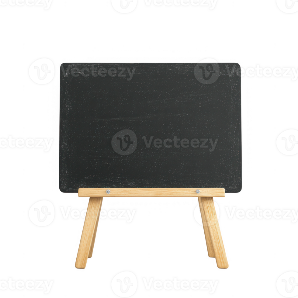 A blank black chalkboard on a wooden easel, ready for creative displays and messages. png