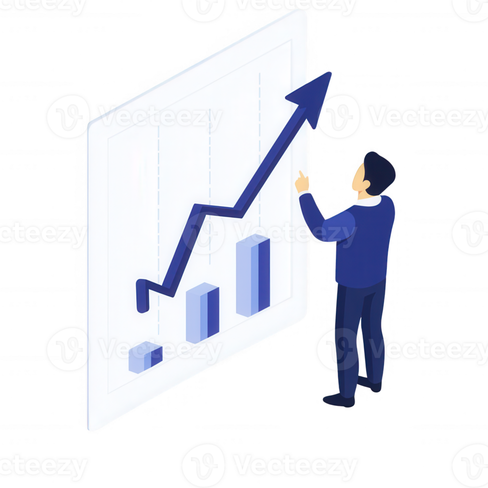 A businessman analyzing a growing graph, symbolizing success and progress in finance. png