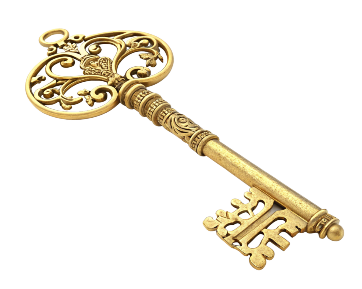 Antique Golden Ornate Skeleton Key Vintage, Decorative, Access, Secret png