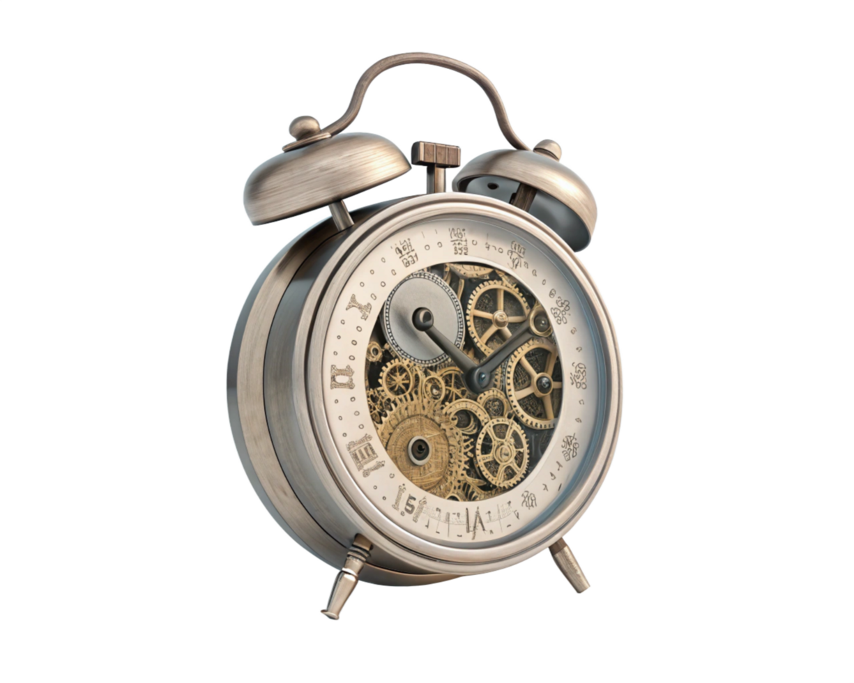 Antique Alarm Clock Gears Mechanism Timekeeping Precision Vintage Device png