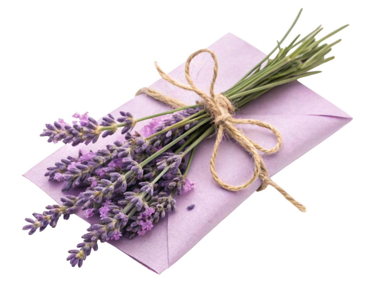 Lavender Bouquet Tied with Twine on a Lilac Envelope png