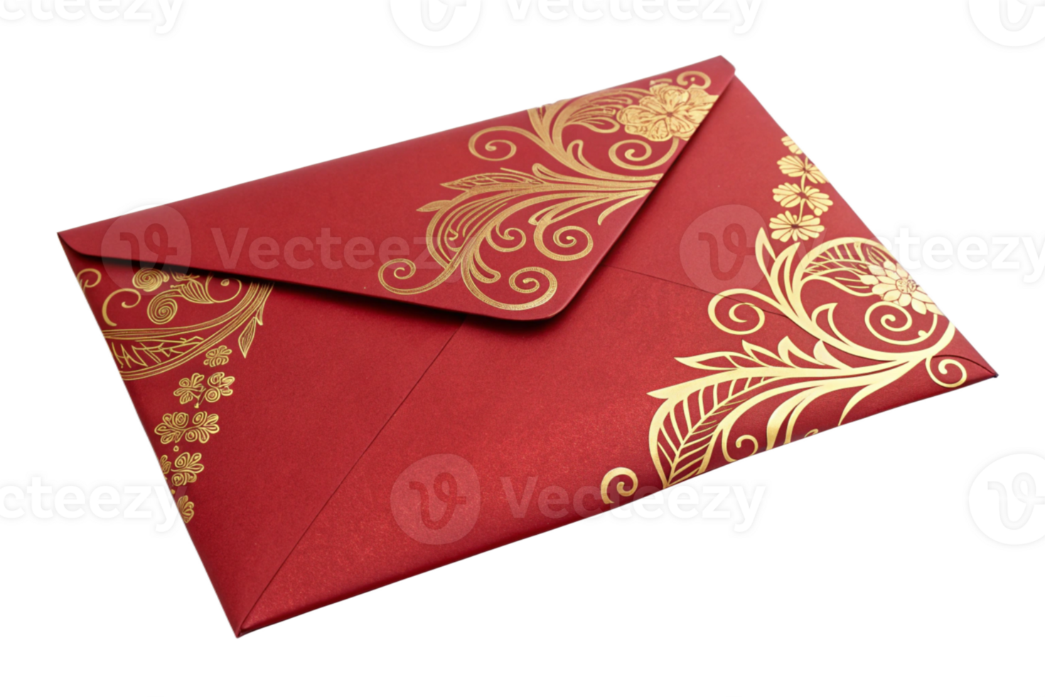 Elegant Red Envelope with Gold Floral Design, Wedding Invitation png